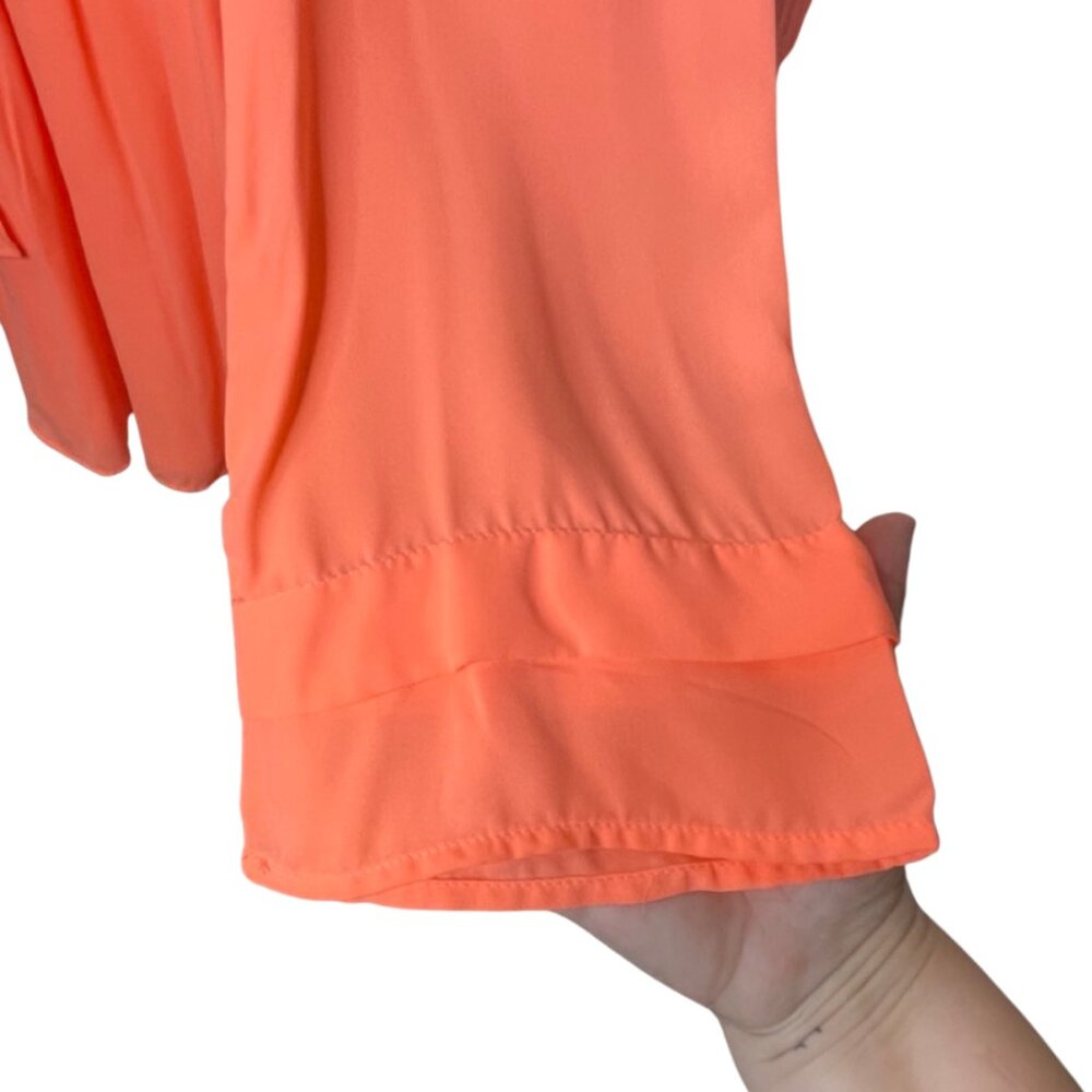 GIANNI BINI | Long Sleeve Bright Coral Lace Trim Mini Dress | Size L - Picture 5 of 13
